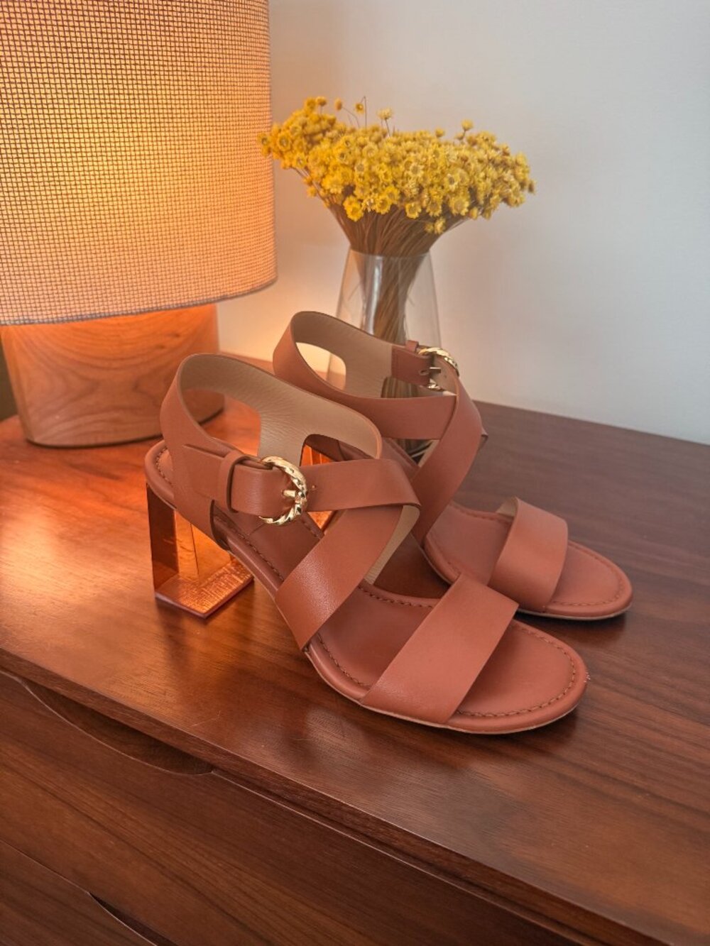 ULLA JOHNSON women's Elora lucite heel sandal in sierra - size 8.5 - 9